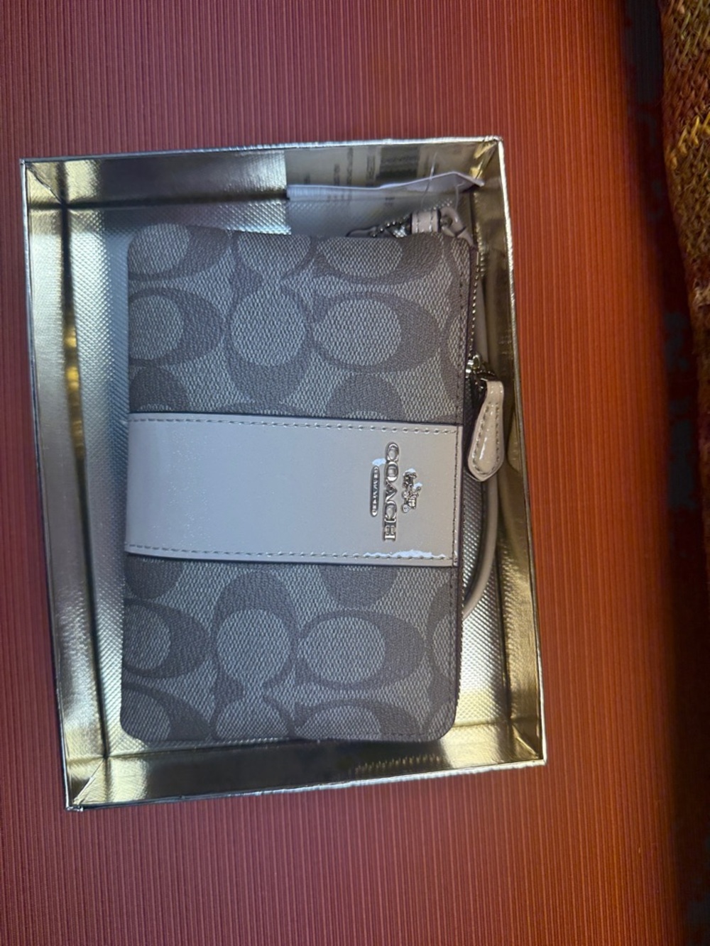 Coach Brown Signature Pattern Wristlet with Light Leather Trim